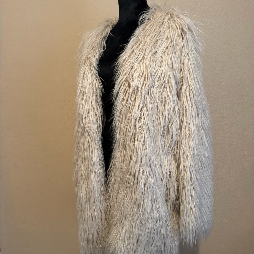 Free People Cream Teddy Jacket with Shaggy Texture